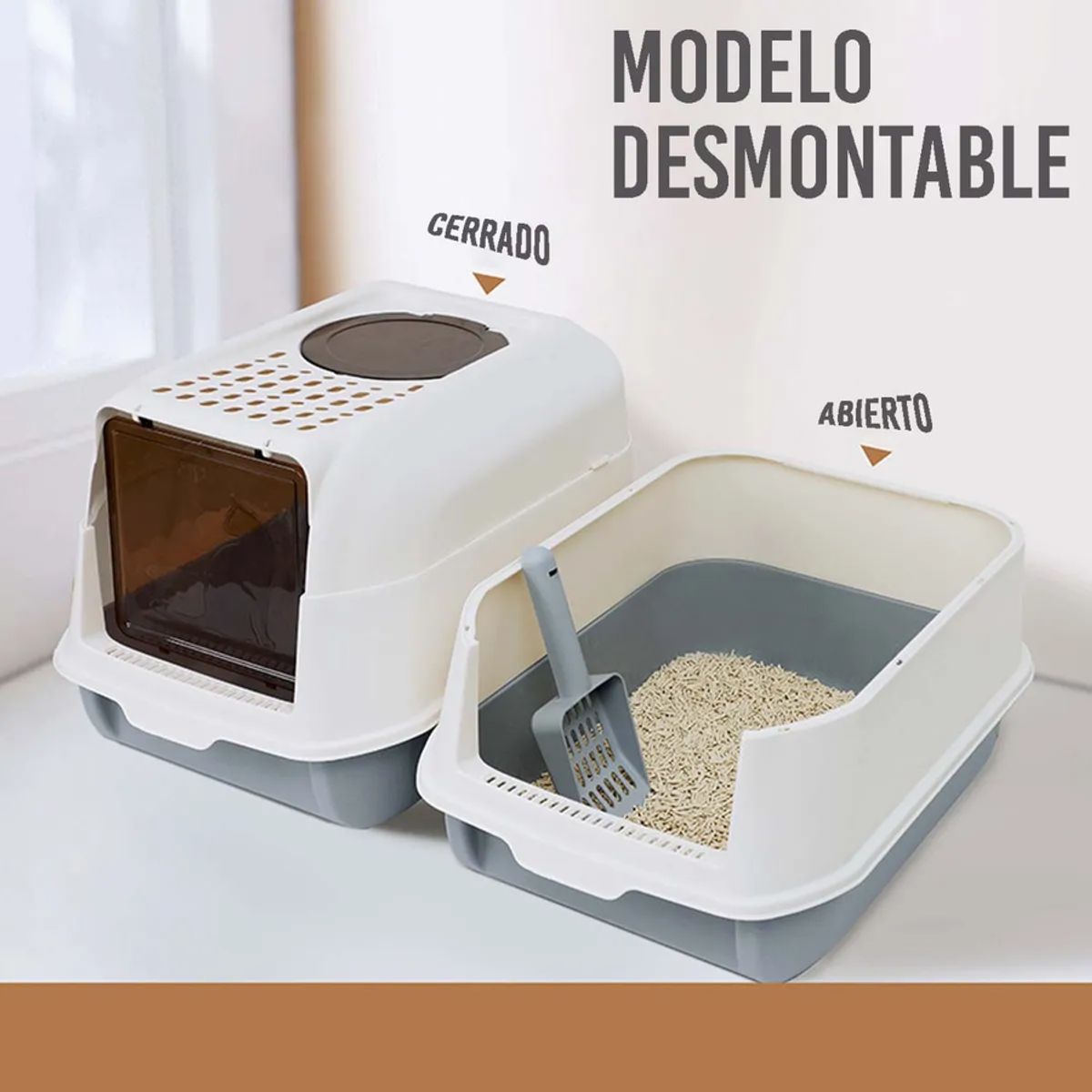 GENERICO - Caja Arenero Cerrado Antisalpicaduras Sanitaria Para Gato Color Gris