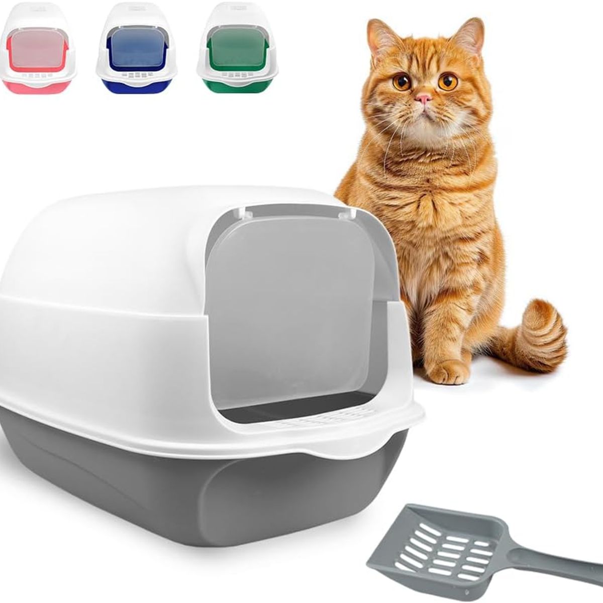 GENERICO - Arenero Grande Cerrado Para Gato Antiolores Tapa Pala Filtro Color Gris oscuro