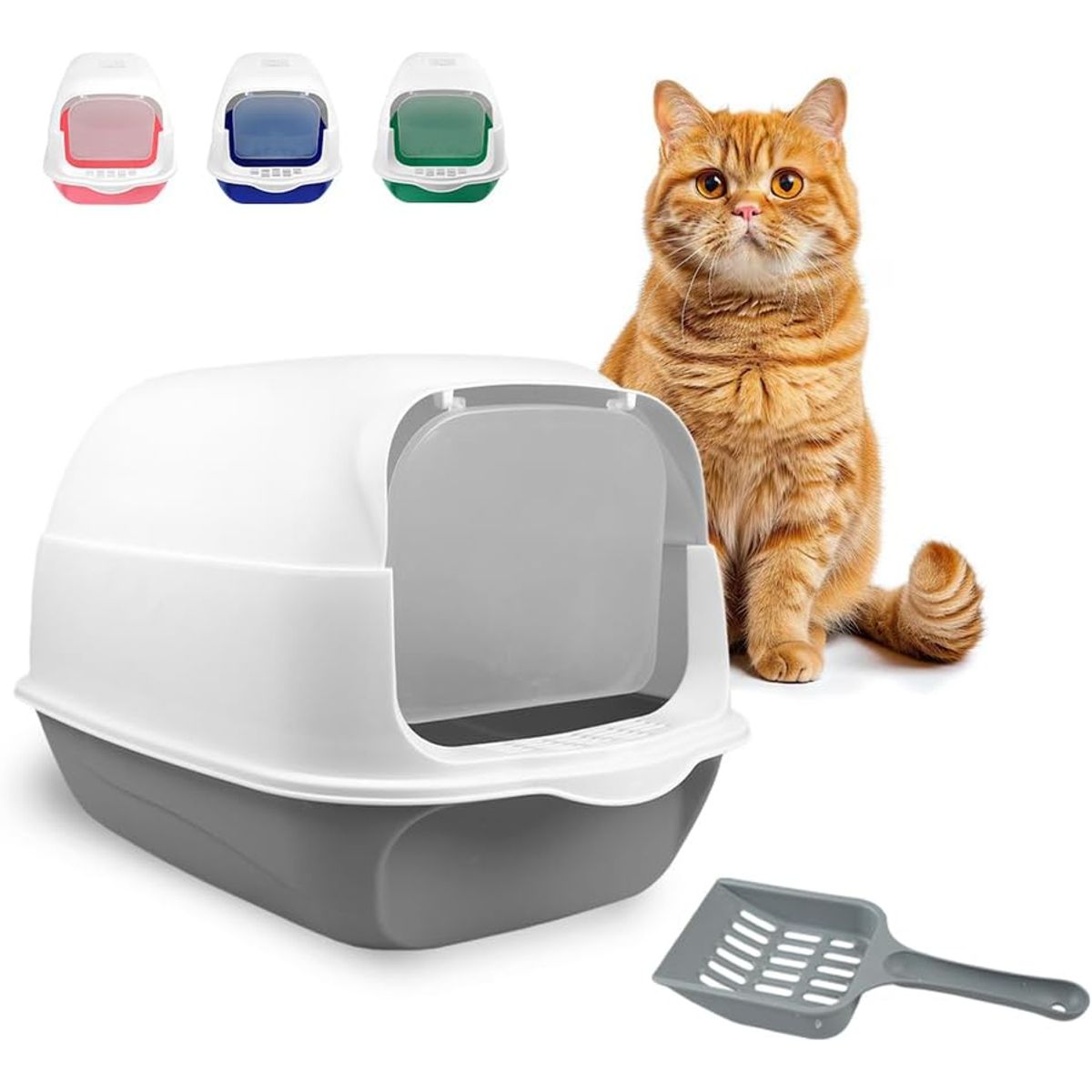 GENERICO - Arenero Grande Cerrado Para Gato Antiolores Tapa Pala Filtro Color Gris oscuro