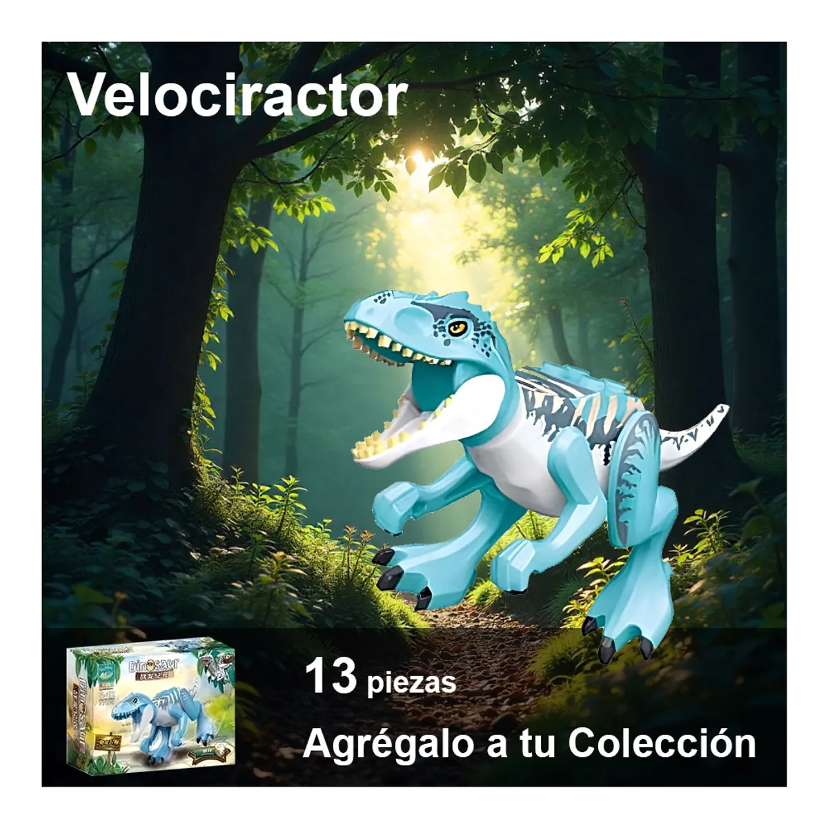 GENERICO - Dinosaurio del Jurásico con Bloques Construcción - Velociraptor 13 piezas