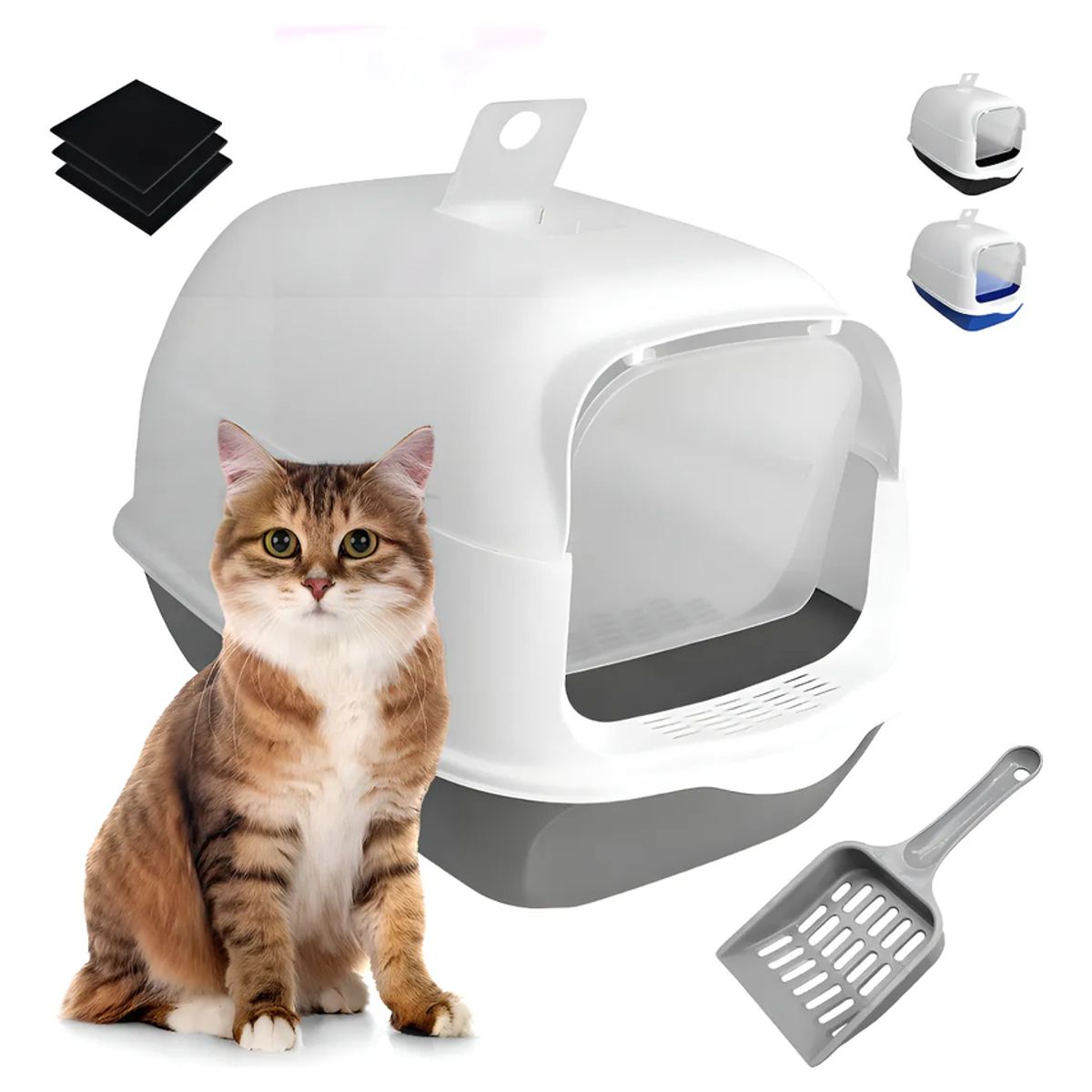 GENERICO - Arenero Cerrado Para Gatos Antiolores Puerta Palita Y Filtro Color Gris