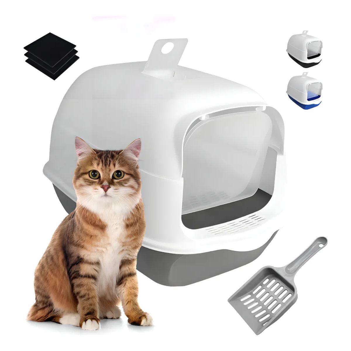 GENERICO - Arenero Cerrado Para Gatos Antiolores Puerta Palita Y Filtro Color Gris