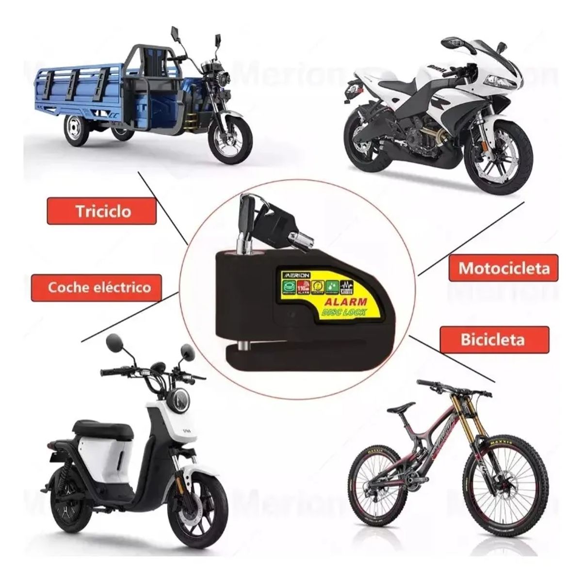 GENUINE - Alarma Motocicle Bloqueo Impermeable Freno Disco Candado - Negro