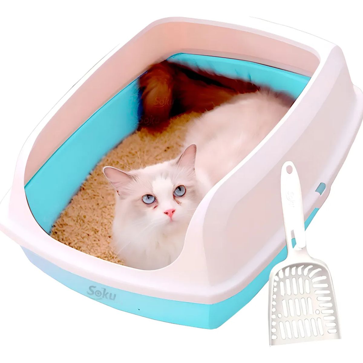 GENERICO - Arenero Gato Extension Anti Derrame Pala Caja Grande Color Azul cielo