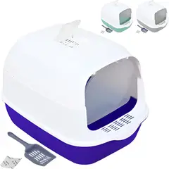 GENERICO - Arenero Gato Cerrado Filtro Anti Olor Puerta Abatible Pala Color Azul