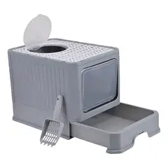 GENERICO - Arenero Bandeja Sanitaria Grande Gato Cerrado Filtro Y Pala Gris Oscuro
