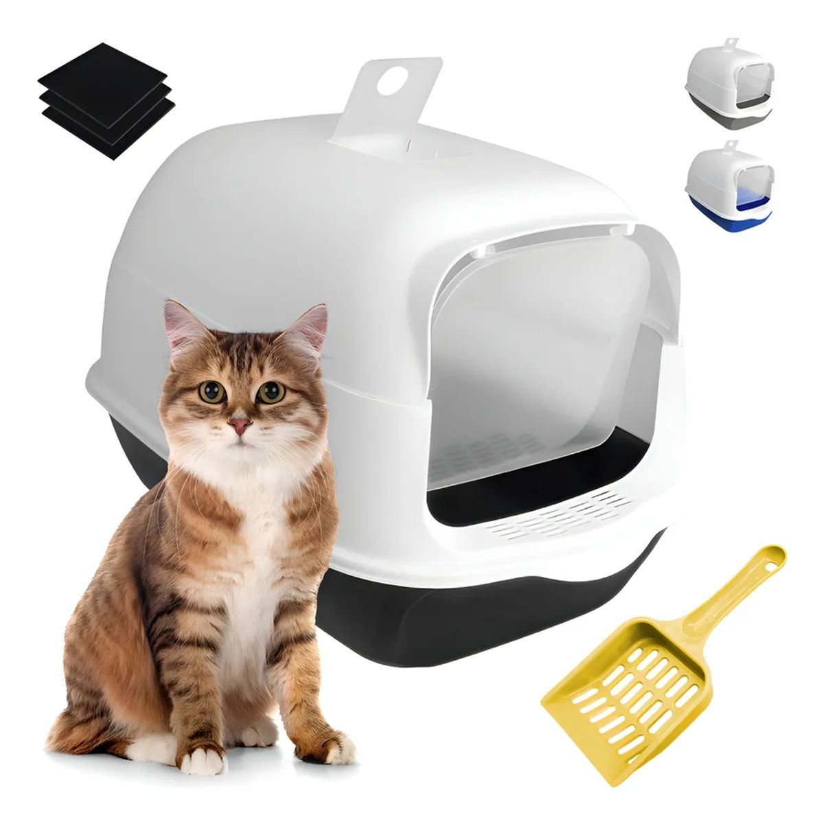 GENERICO - Arenero Cerrado Para Gatos Antiolores Puerta Palita Y Filtro Color Negro