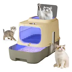 GENERICO - Arenero Para Gatos 49×37×37cm Grande Arenero Cerrado Plástico Para Gato Con Luz Ultravioleta Y Pala Para Arena Fácil De Limpiar Resistente A Olores Y Salpicaduras