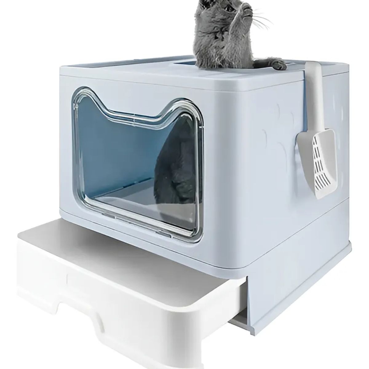 GENERICO - Arenero Cerrado Tamaño Xl Para Gato Cúpula Sanitaria Gris