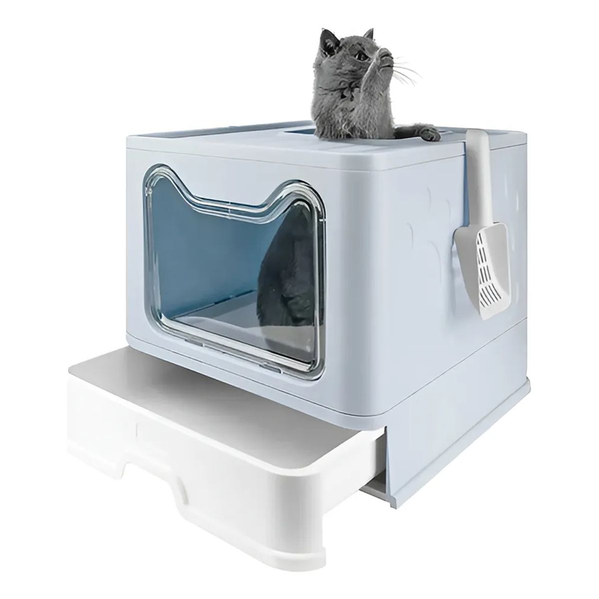 GENERICO - Arenero Cerrado Tamaño Xl Para Gato Cúpula Sanitaria Gris