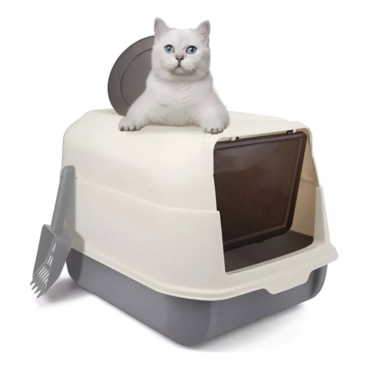 GENERICO - Caja De Arena Gatos Cerrada 2 En 1 Con Tapa Arenero Plegable