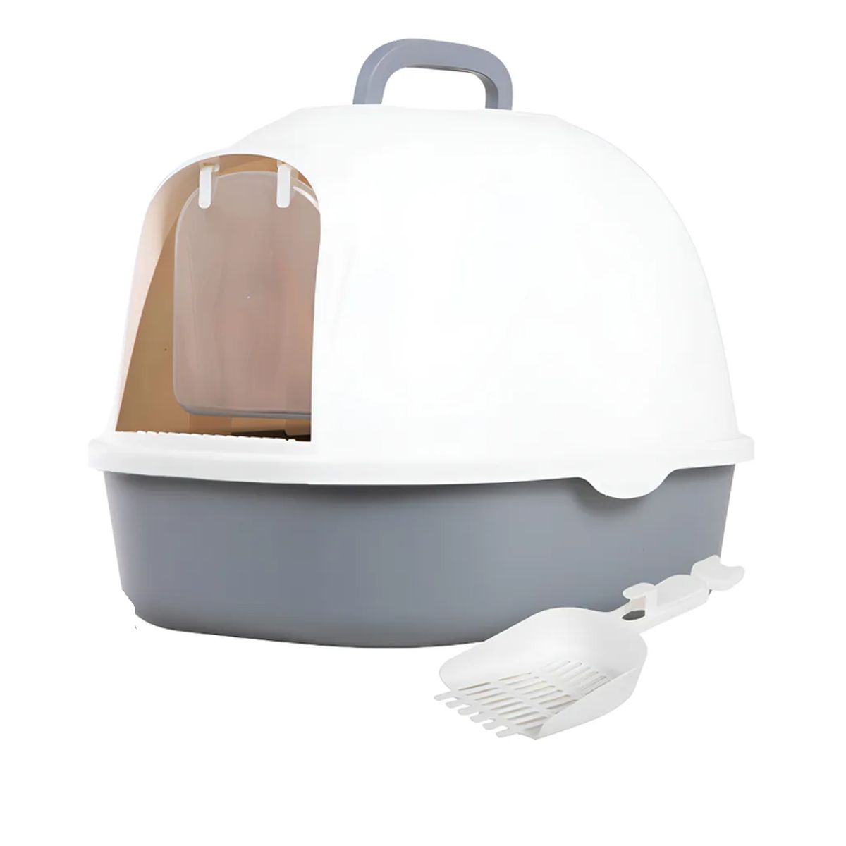 GENERICO - Arenero Para Gatos Grande Cerrado Con Pala Filtro Y Puerta Color Gris Claro