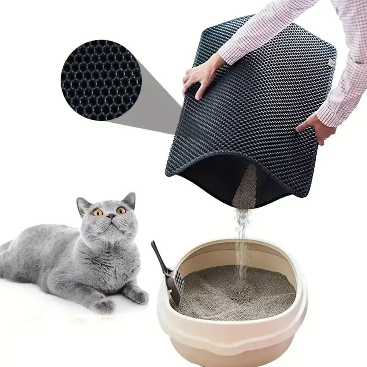 GENERICO - Alfombra Doble Para Arenero Gatos Talla L 7555cm Gris