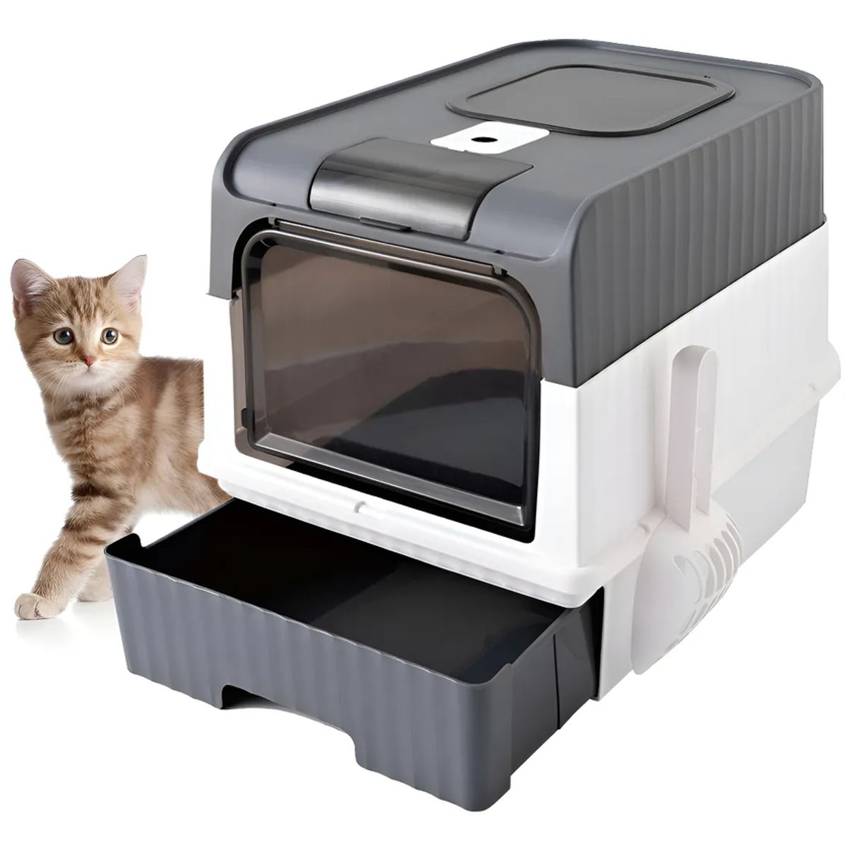 GENERICO - Arenero Para Gatos Mascotas Caja De Arena Diseño Cerrado Gris