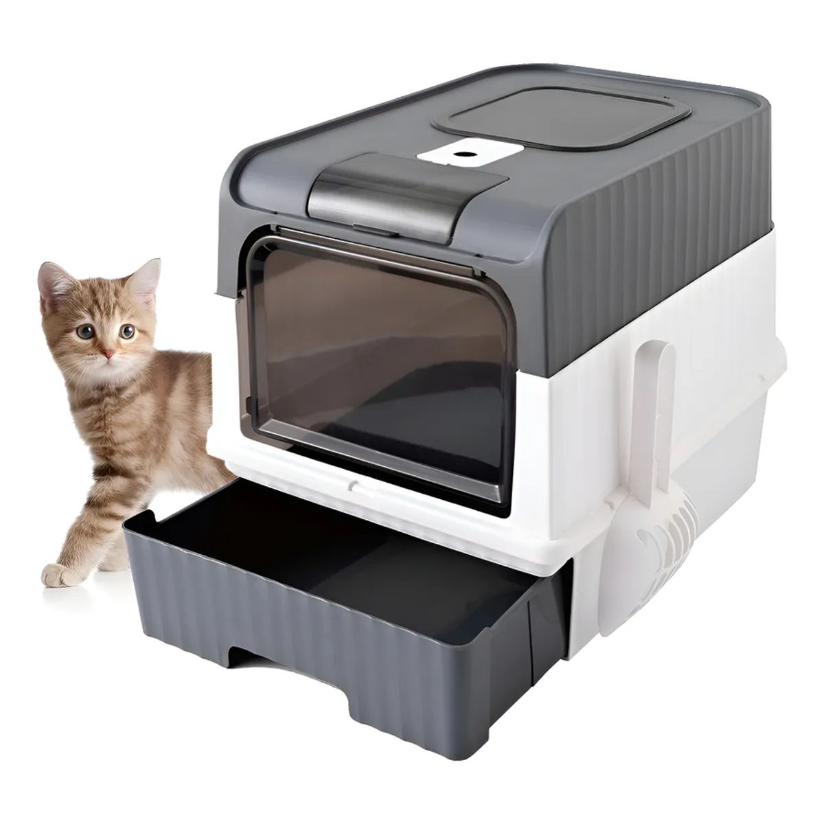GENERICO - Arenero Para Gatos Mascotas Caja De Arena Diseño Cerrado Gris