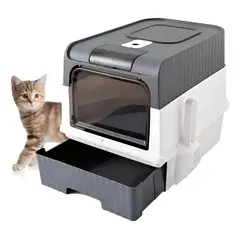 GENERICO - Arenero Para Gatos Mascotas Caja De Arena Diseño Cerrado Gris