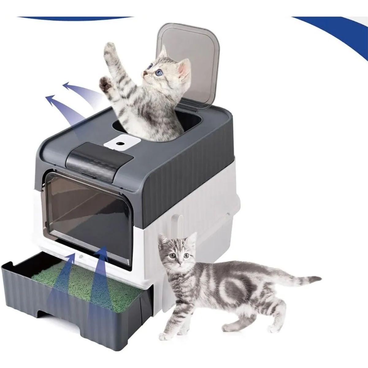 GENERICO - Arenero Para Gatos Mascotas Caja De Arena Diseño Cerrado Gris