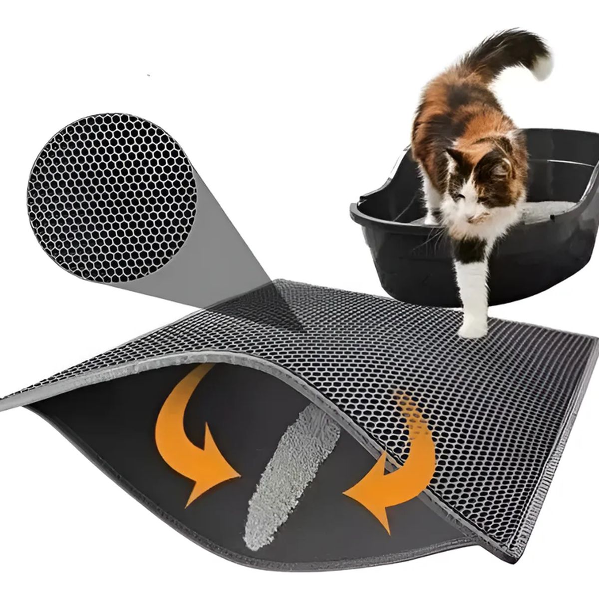 GENERICO - Alfombra Atrapa Arena Para Gatos Salida Arenero Mascota Xl Negro
