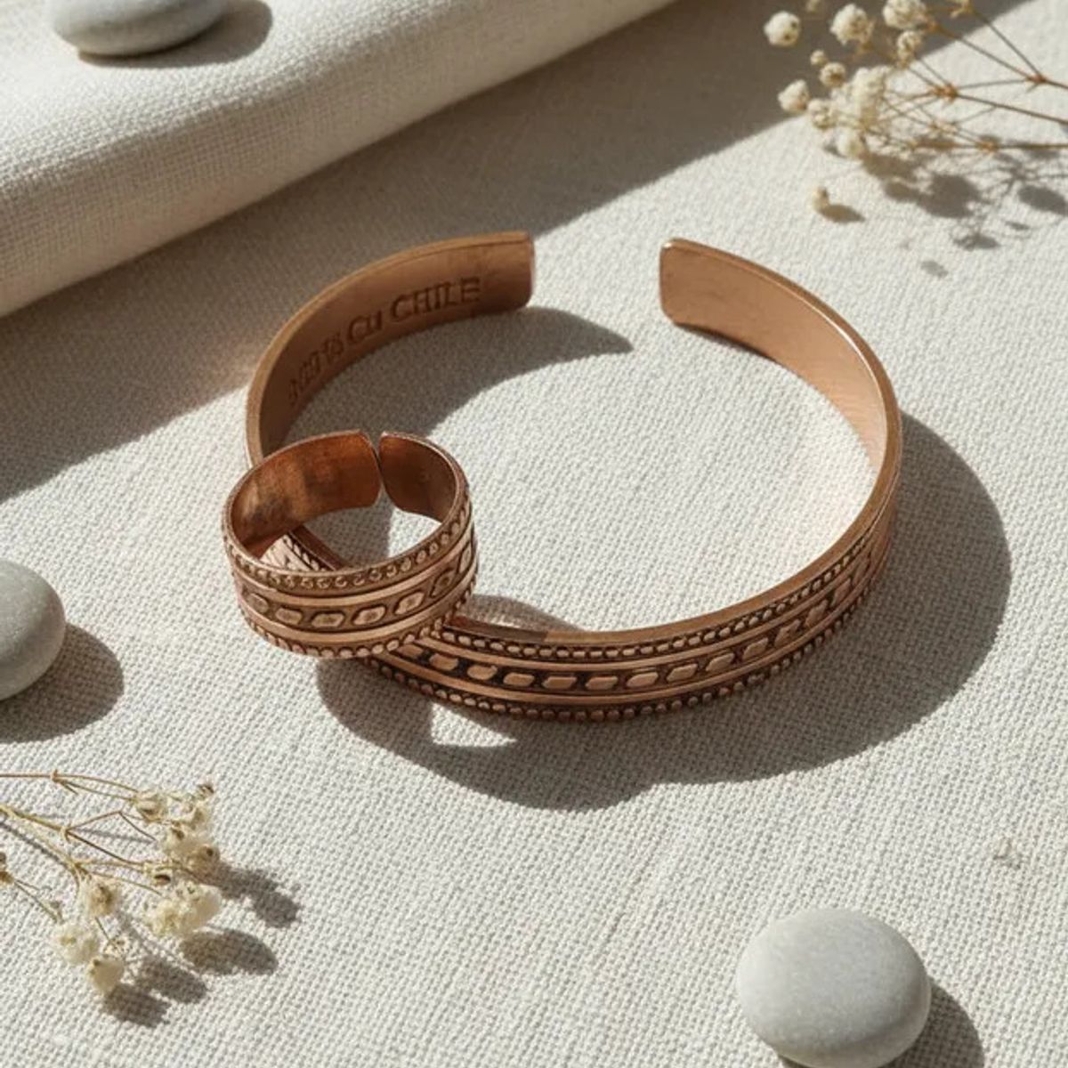 GENERICO - Pulsera De Cobre + Anillo Ajustable Terapia Artritis  Mas Bolsa