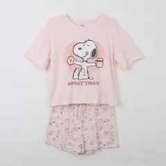 SNOOPY - Pijama Manga Corta Mujer Rosado Sweet