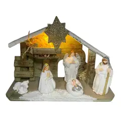 EKOL TACTICA MILITAR - Pesebre Nacimiento Navideño Madera 22x8x16 cm Blanco Navidad 2025