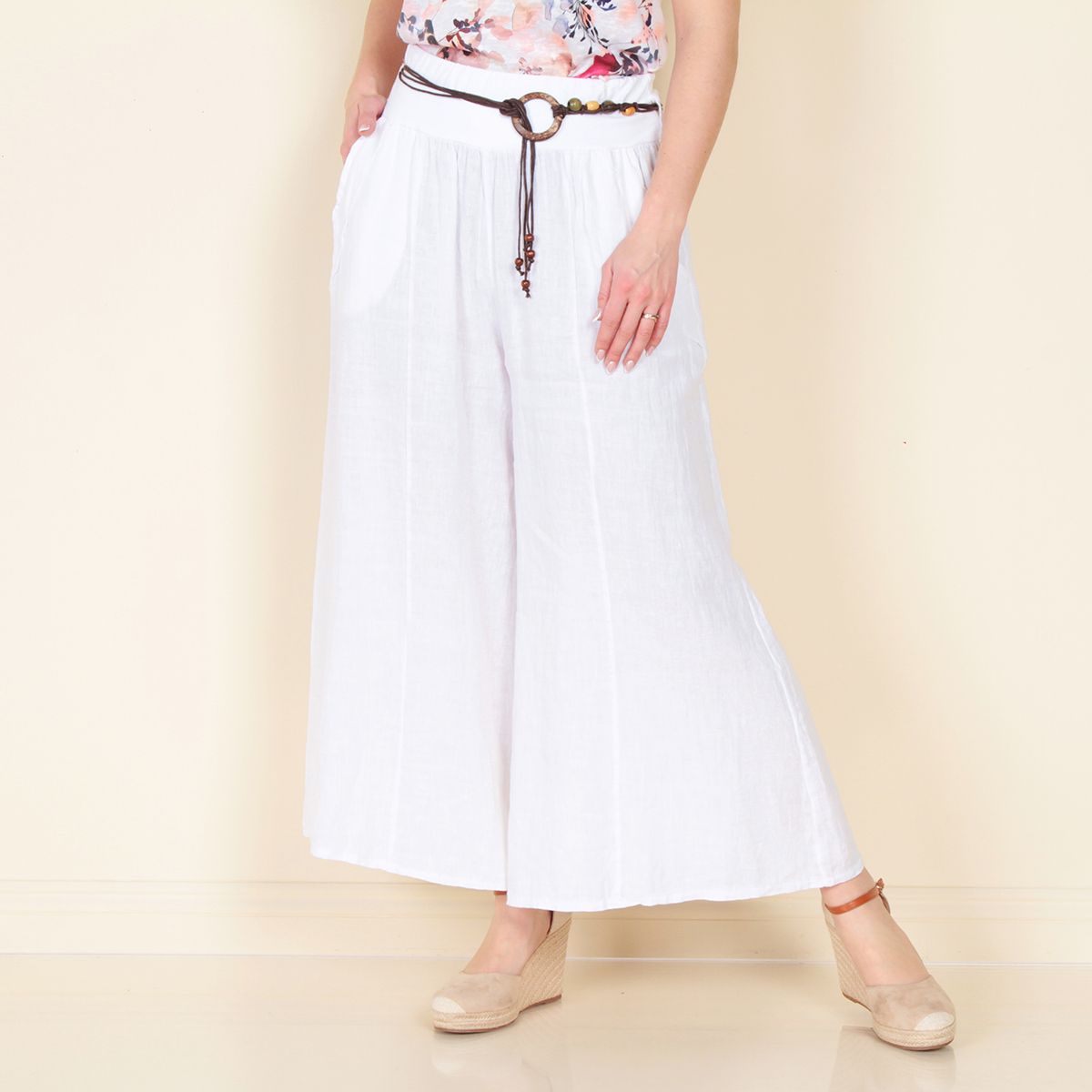 WADOS - PANTALON WIDE LEG LINO SOLIDO CON CINTURON