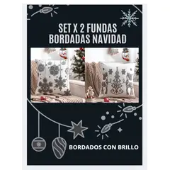 ALMA & DECO - Set X 2 Fundas Cojín Navidad Bordadas Mod "Hilos de Plata" 45x45 Cm.