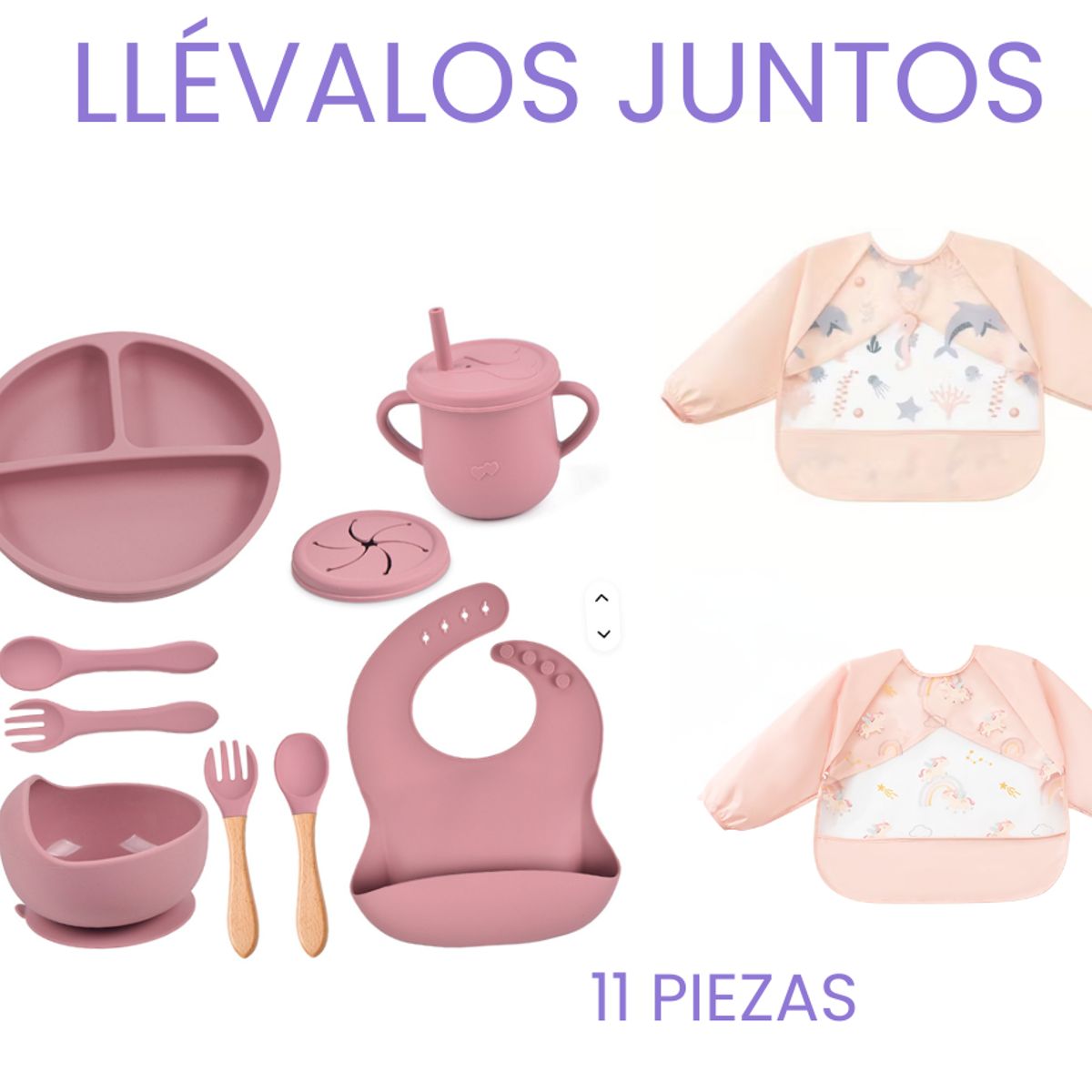 LA PEQUETERIA - Pack alimentación bebé 11 piezas con babero