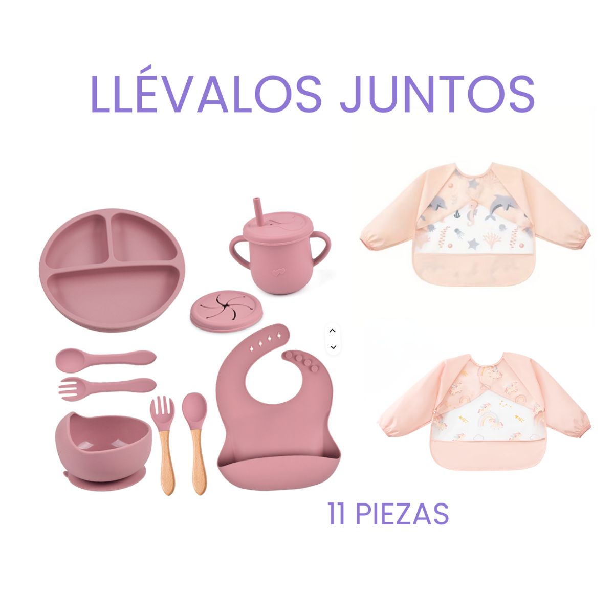 LA PEQUETERIA - Pack alimentación bebé 11 piezas con babero