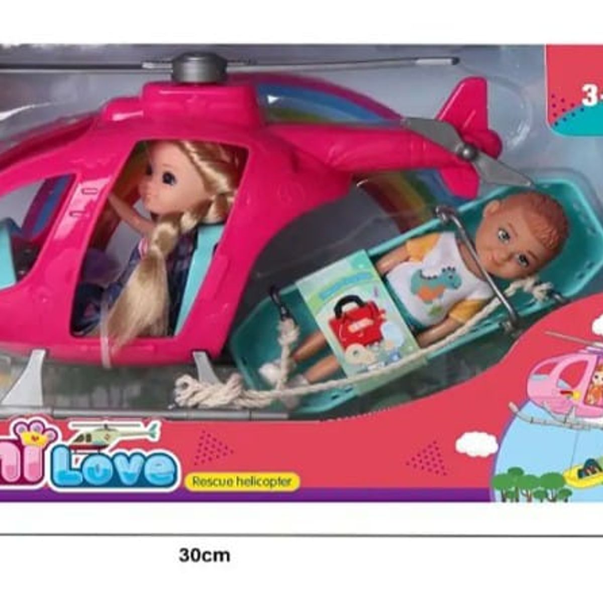 GENERICO - Caja juguete helicoptero con muñecas para niños
