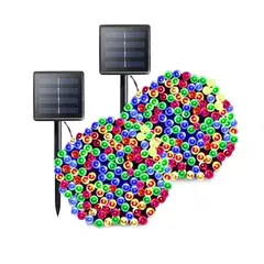 GENERICO - Pack x2 Luces Solares Guirnalda 10 Metros 100 Led Multicolor navidad