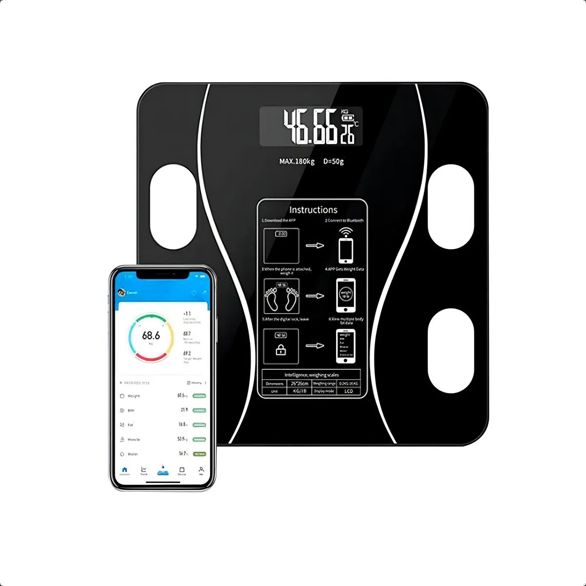 GENERICO - Balanza Pesa Digital Bluetooth Inteligente App Smart Baño Color Negro