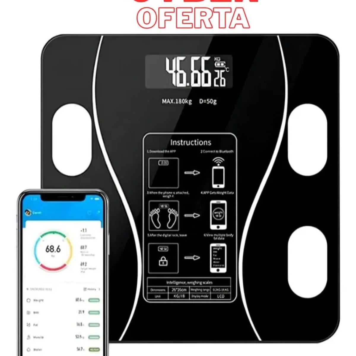 GENERICO - Balanza Pesa Digital Bluetooth Inteligente App Smart Baño Color Negro