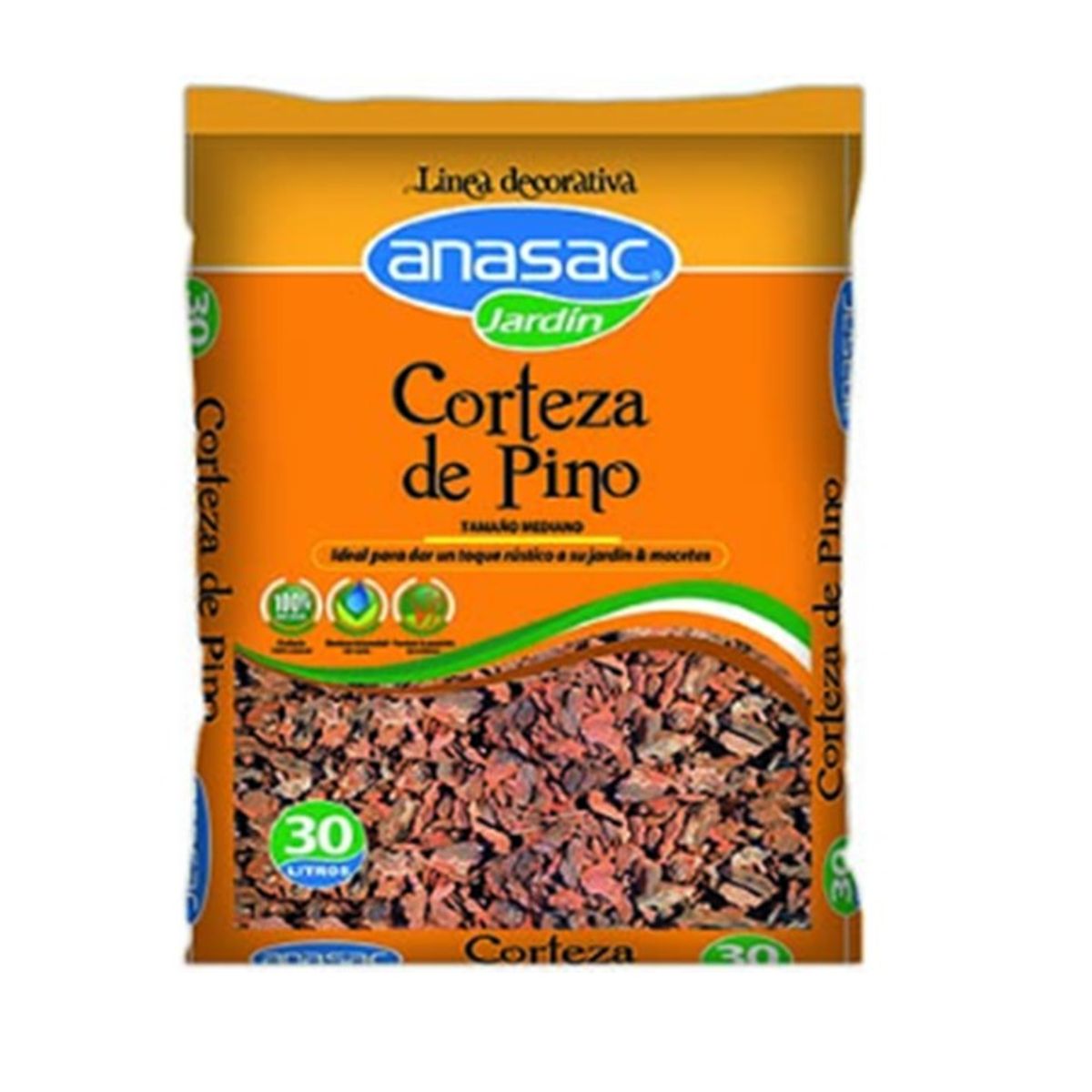 ANASAC - Mulch Corteza De Pino Decorativa 30 LT
