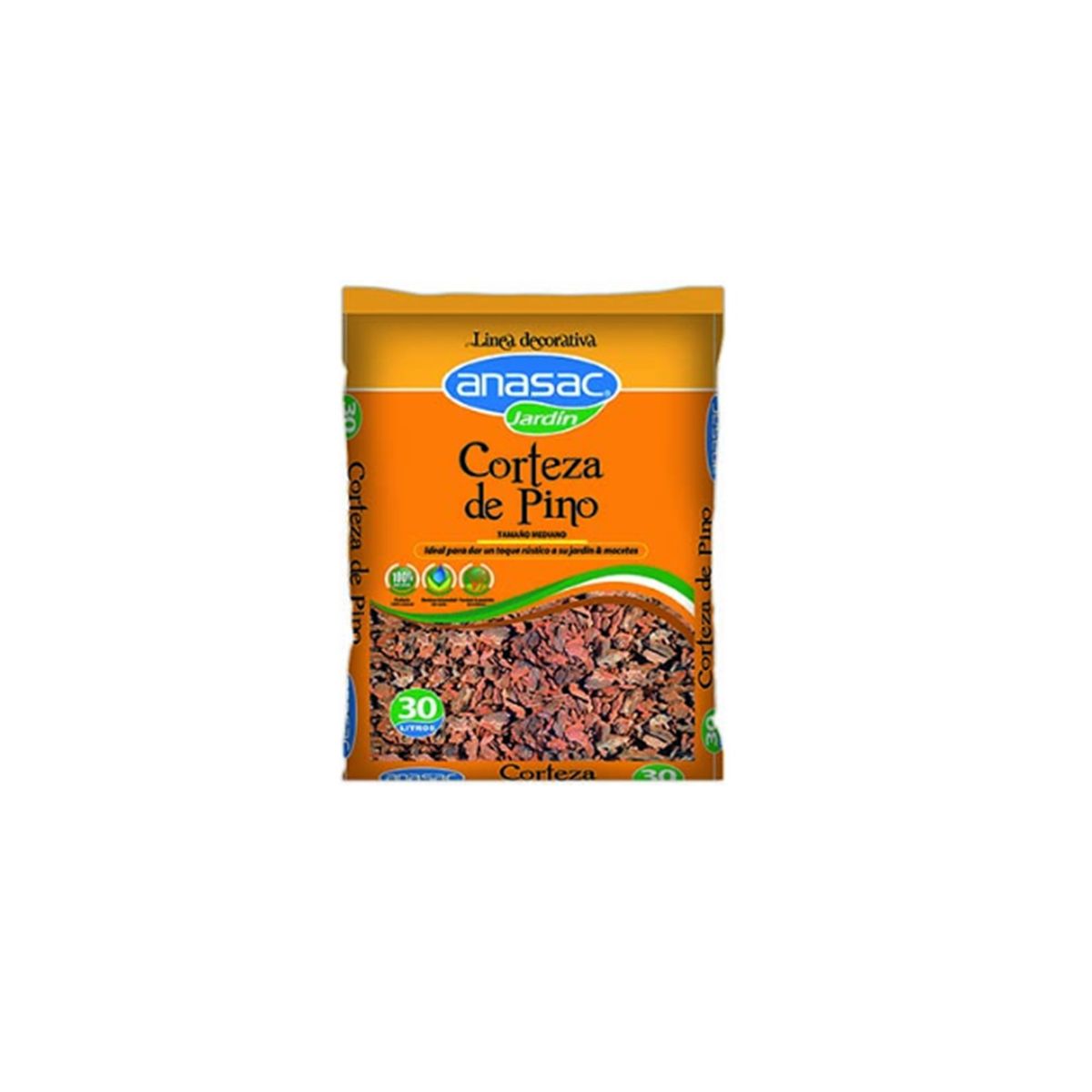 ANASAC - Mulch Corteza De Pino Decorativa 30 LT