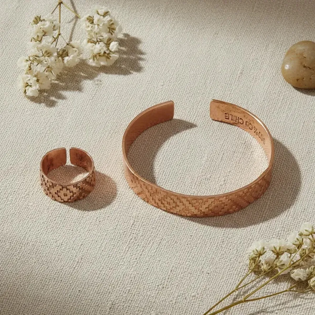 GENERICO - Pulsera De Cobre + Anillo Ajustable Elegante Artesania Terapia Artritis  Mas Bolsa