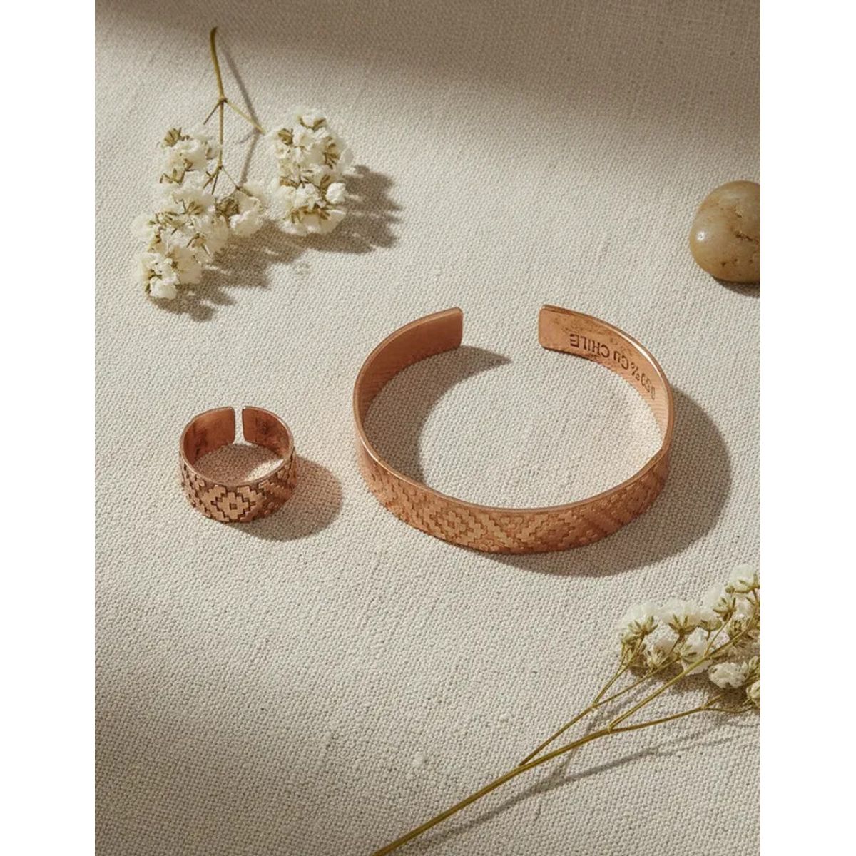 GENERICO - Pulsera De Cobre + Anillo Ajustable Elegante Artesania Terapia Artritis  Mas Bolsa