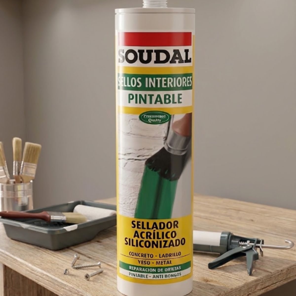 SOUDAL - Sellador Acrílico Pintable Siliconizada Blanca 300ml Soudal
