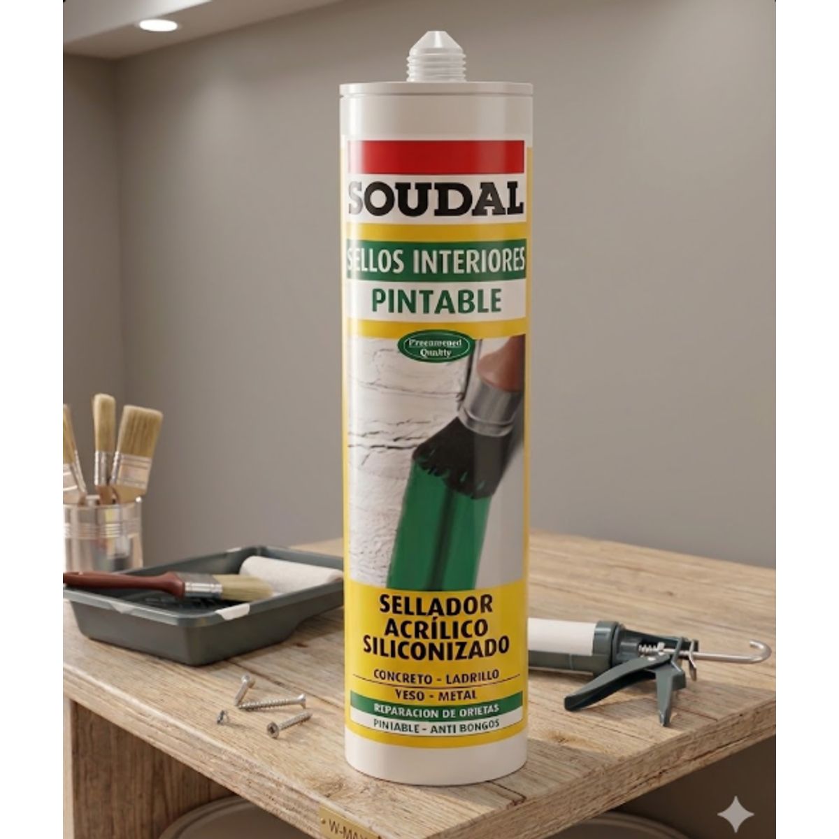 SOUDAL - Sellador Acrílico Pintable Siliconizada Blanca 300ml Soudal