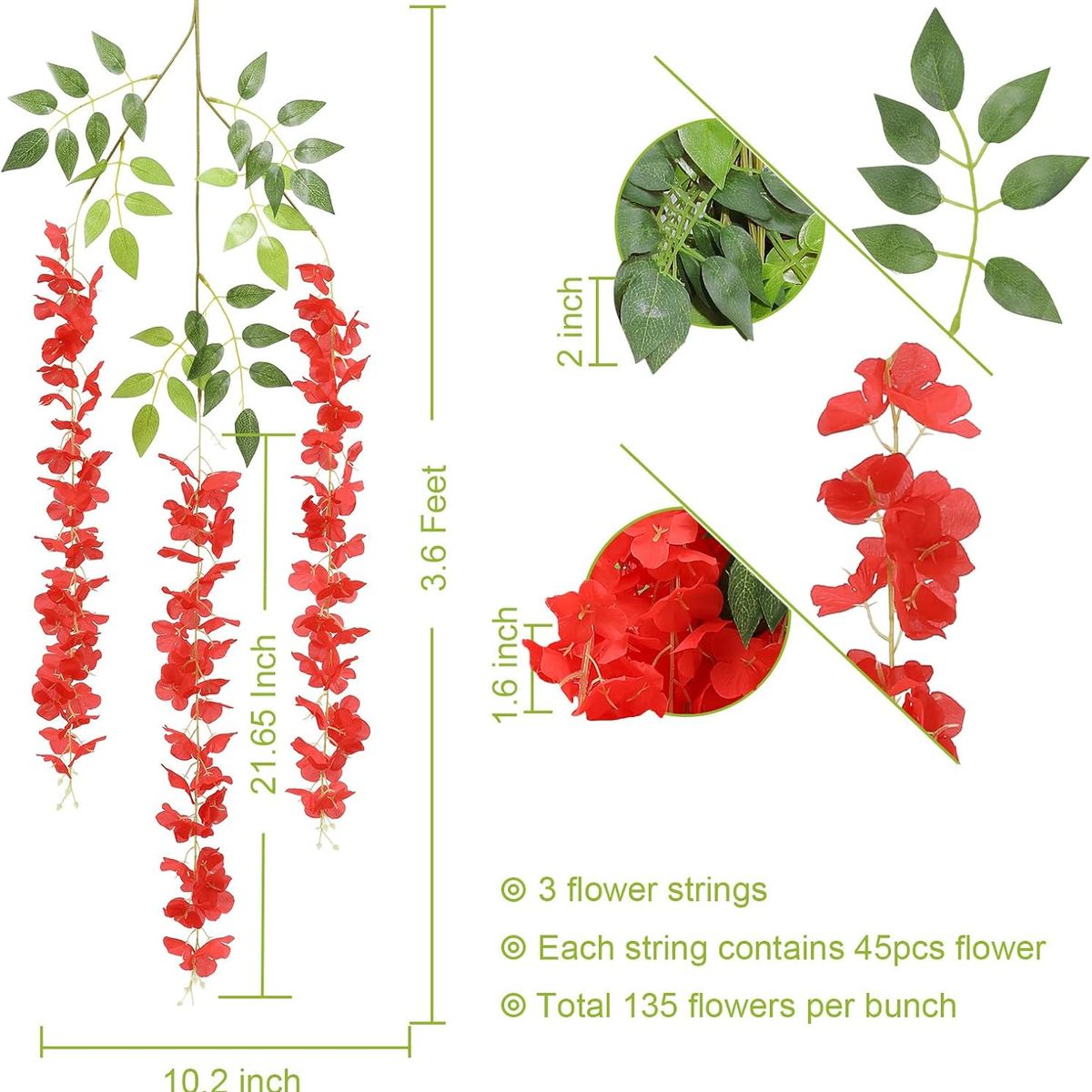 KINDA NICE - Pack 12 Colgantes Flores Artificiales Guirnaldas Decoración