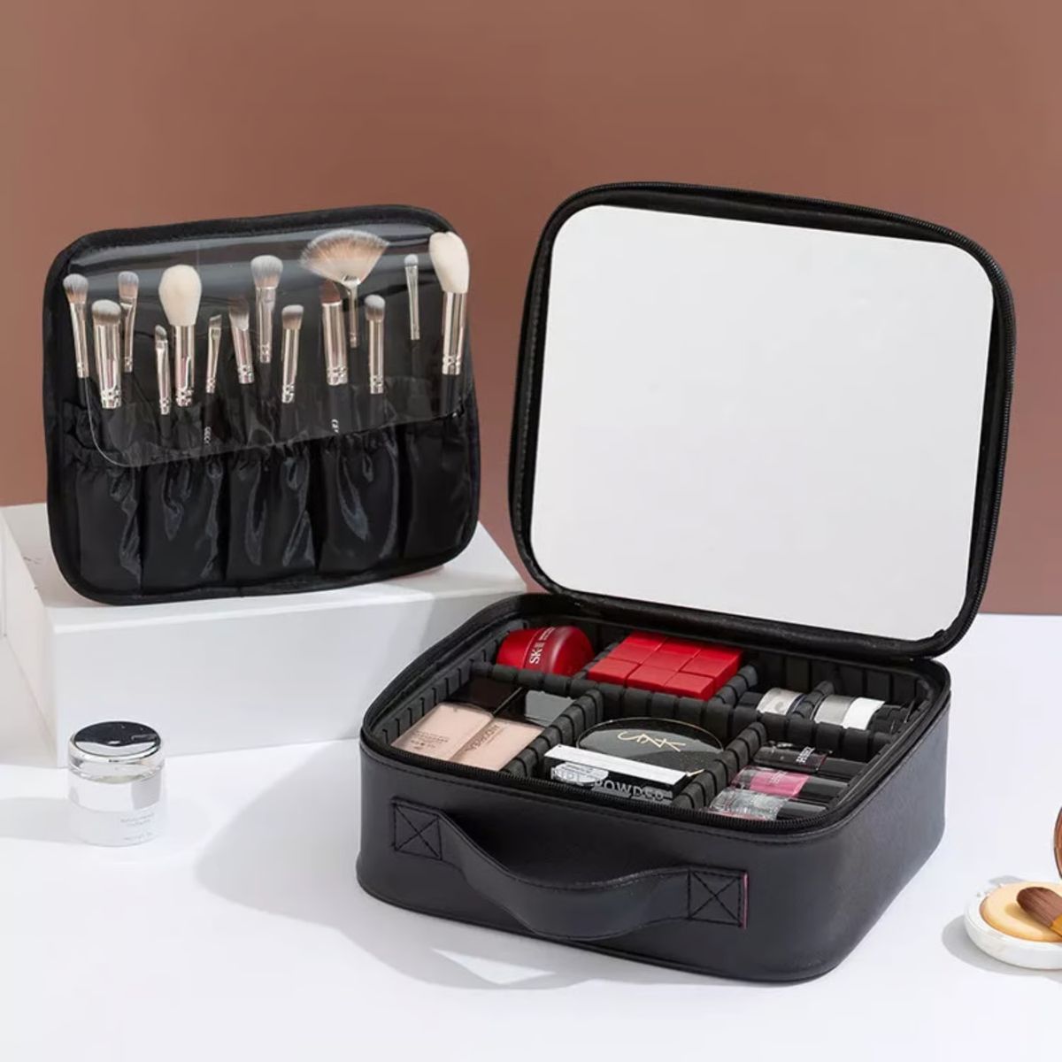 MOVI - COSMETIQUERO CON ESPEJO Y LUZ LED Y ORGANIZADOR