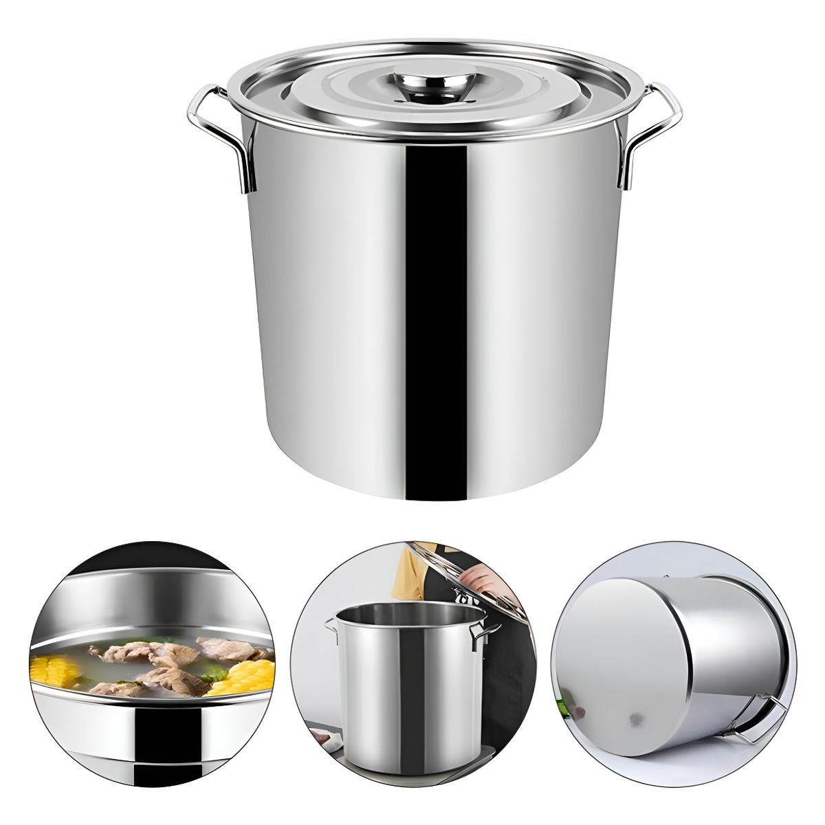 ANYHOGAR - Olla Fondo Acero Inoxidable 35 Litros Color Plateado