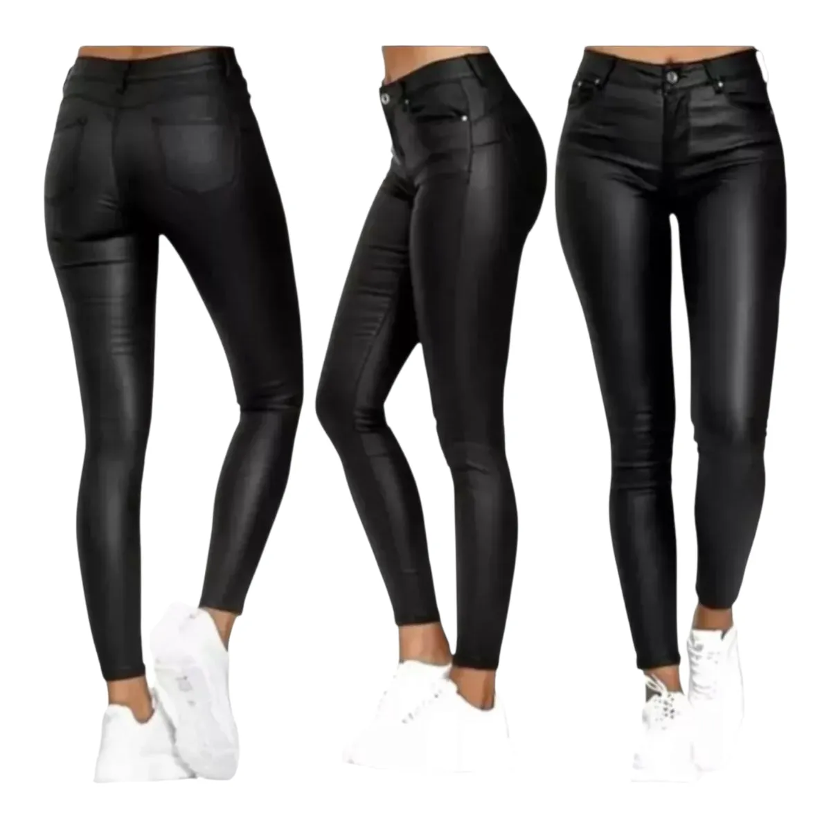 HERIEL - Jeans Eco Cuero Delgado Calce Perfecto Elásticado