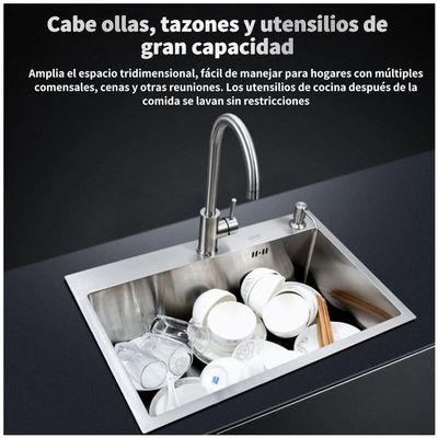 Imagen 2 del producto Combo Lavaplato Empotrado 68x45cm Fregadero Cocina 304 Acero Inoxidable Con Rejilla+Llave