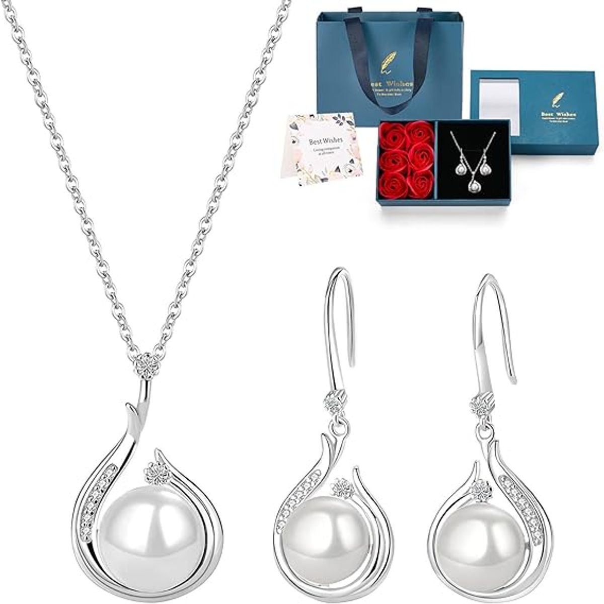 SLOWTON - Set de Joyería de Perlas para Mujer con Caja de Regalo 3PCS