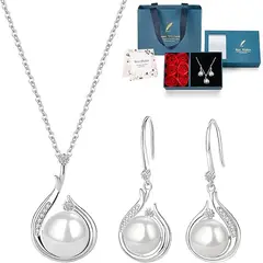 SLOWTON - Set de Joyería de Perlas para Mujer con Caja de Regalo 3PCS
