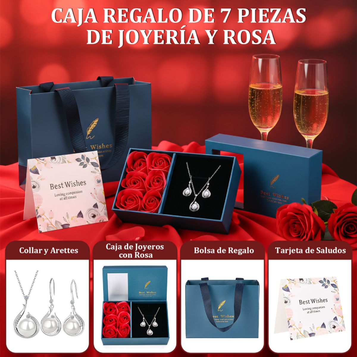 SLOWTON - Set de Joyería de Perlas para Mujer con Caja de Regalo 3PCS