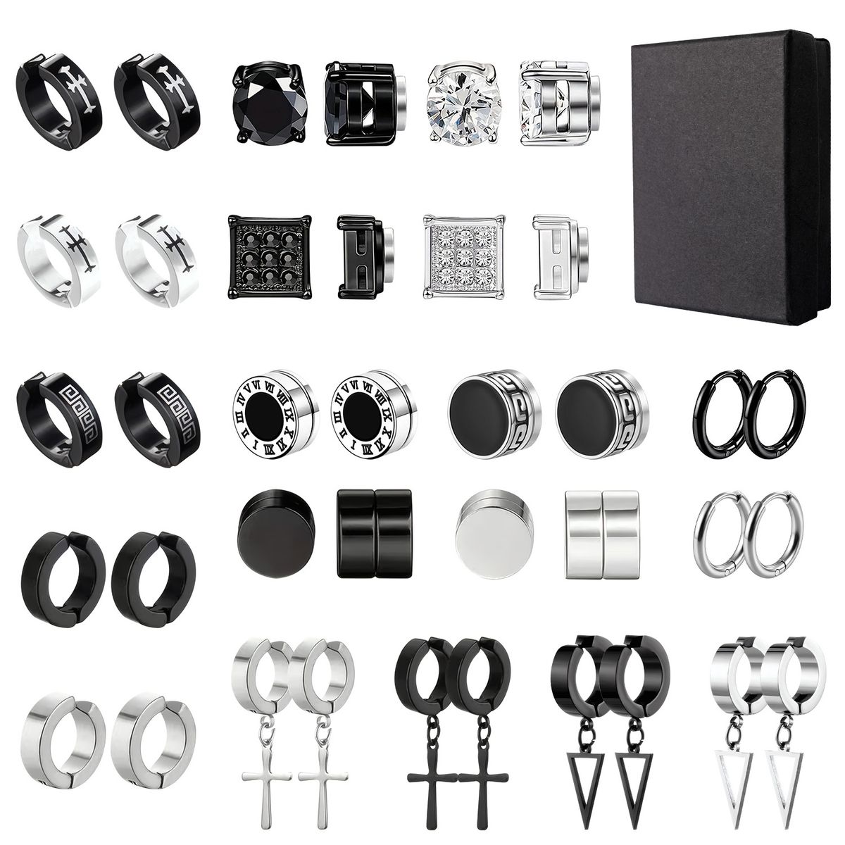 SLOWTON - Juego de 19 Pares de Estilos Aretes para Hombre y Mujer acero inoxidable