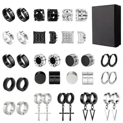 SLOWTON - Juego de 19 Pares de Estilos Aretes para Hombre y Mujer acero inoxidable