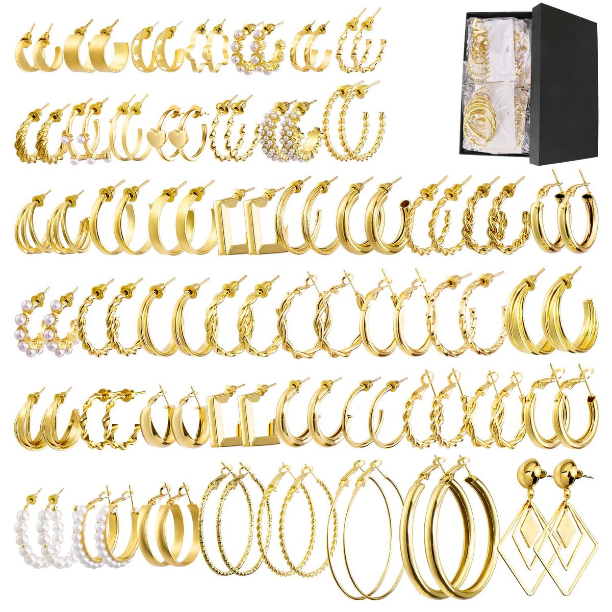 SLOWTON - Aretes de Aro de Oro Para Hombre Mujer Pendientes Hipoalergénicos 48 pares